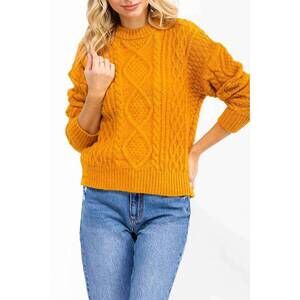 NEW ROUSSEAU cable knit sweater in orange/mustard